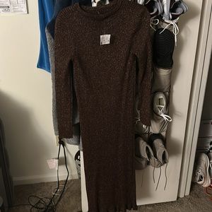 LUCY PARIS  xl stretch clingy brown gold calf length dress MACYS PD $108